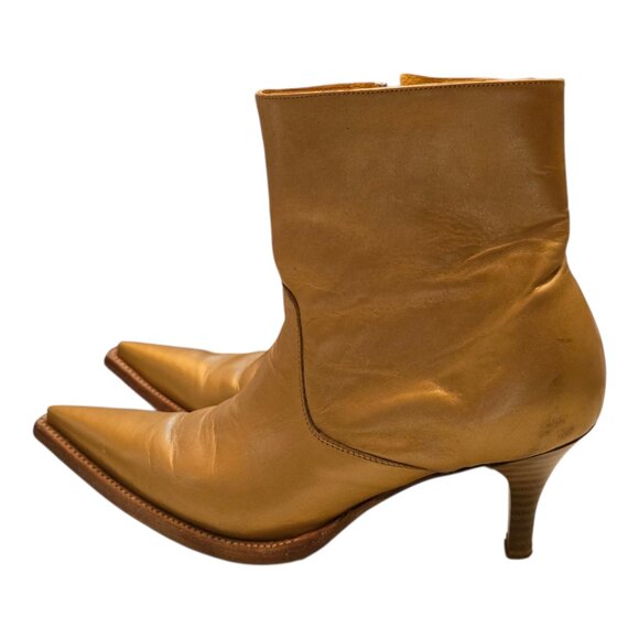 Gold Leather RUDEL Snip Toe Western Cowgirl Boots sz 7 - Picture 2 of 11